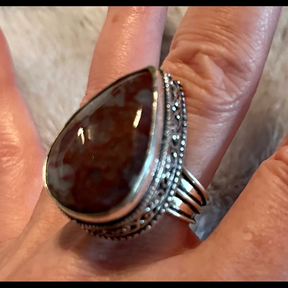 Handmade Sterling Silver Bloodstone ring - Picture 2 of 9